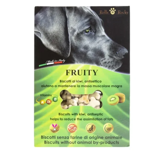 Biscotti cane vegetali frutta rolls rocky kiwi confezione 300g con finestra a osso
