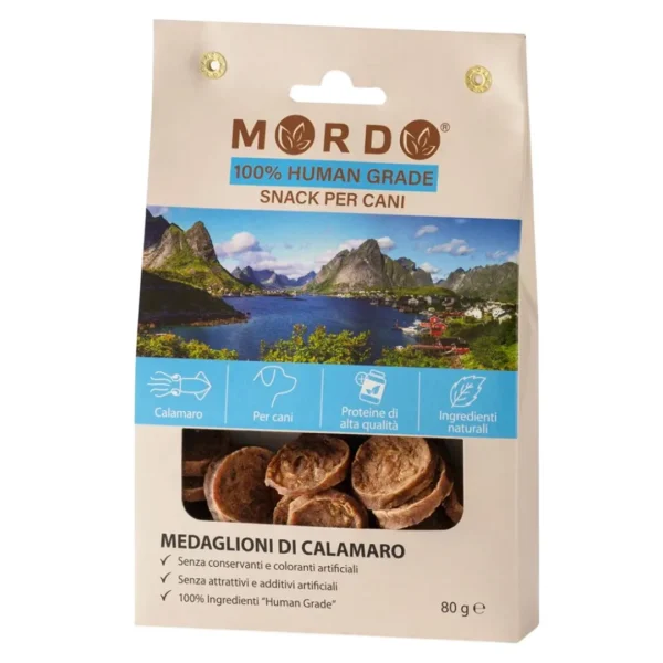 Mordo Medaglioni Cane Calamaro Monoproteico snack in busta da 80g