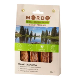 Grade mordo tranci di anatra human snack naturale in confezione da 80g